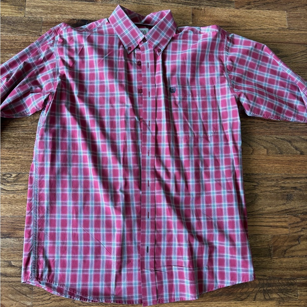 Cinch Men's Pink and Blue Plaid Button Down Shirt